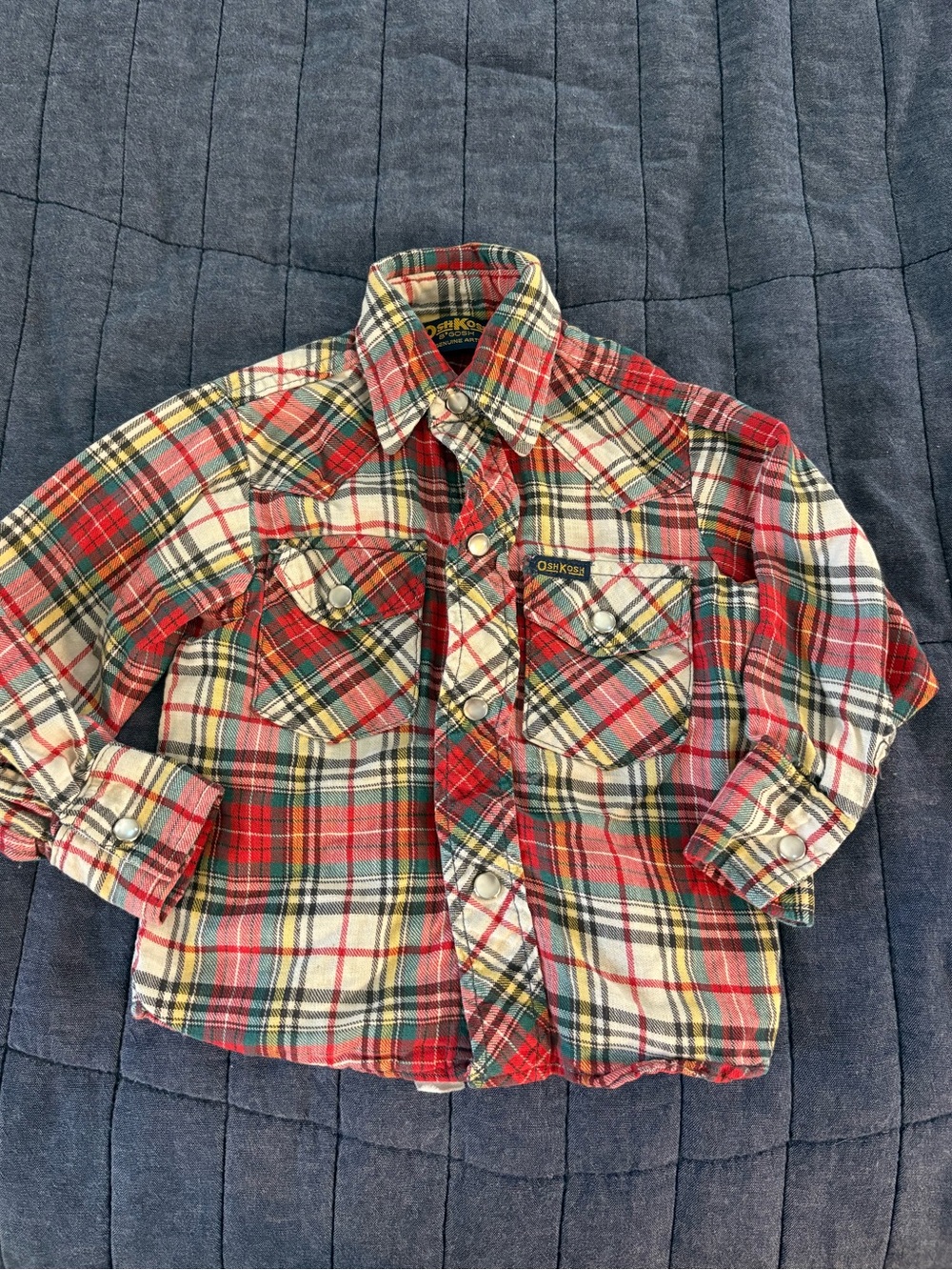 OshKosh B'gosh VTG Fall Holiday Plaid Western Pearl Snap Button-Down Shirt, 2